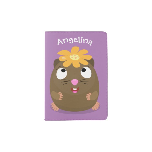 Cute guinea pig happy cartoon illustration passport holder (Front)