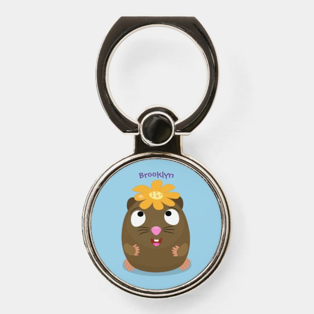 Cute guinea pig happy cartoon illustration phone ring stand (Front)