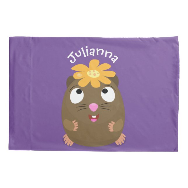 Cute guinea pig happy cartoon illustration pillow case (Back)