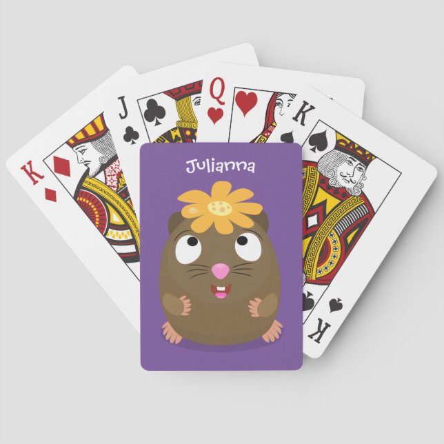 Cute guinea pig happy cartoon illustration poker cards (Back)