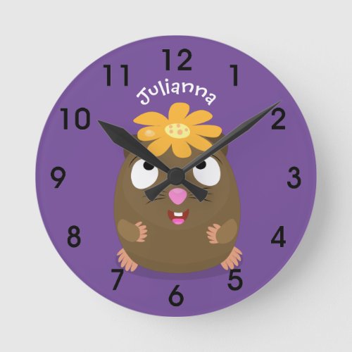 Cute guinea pig happy cartoon illustration round clock