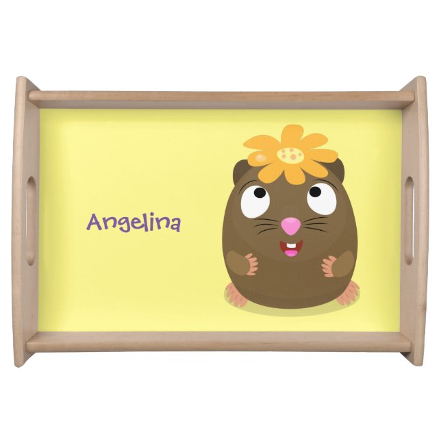 Cute guinea pig happy cartoon illustration serving tray (Front)