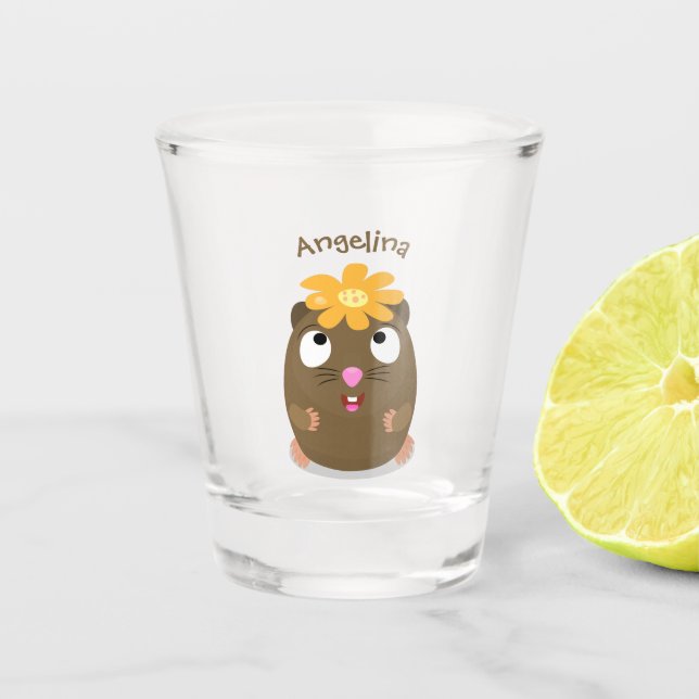 Cute guinea pig happy cartoon illustration  shot glass (Front)