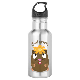 Cute guinea pig happy cartoon illustration stainless steel water bottle