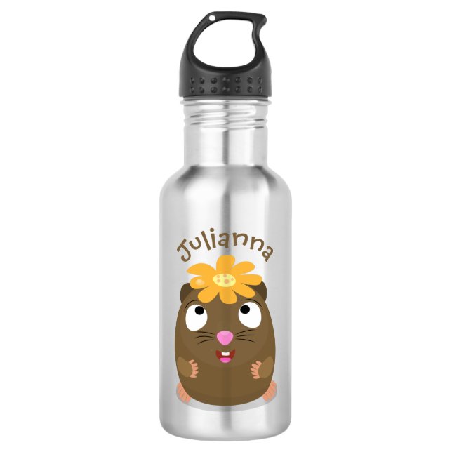 Cute guinea pig happy cartoon illustration stainless steel water bottle (Front)