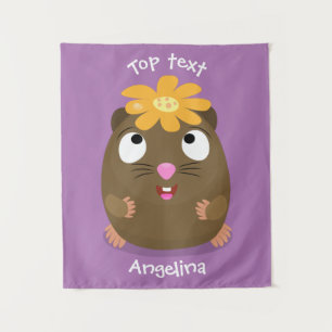 Cute guinea pig happy cartoon illustration tapestry