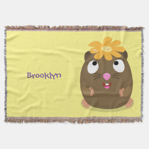 Cute guinea pig happy cartoon illustration throw blanket