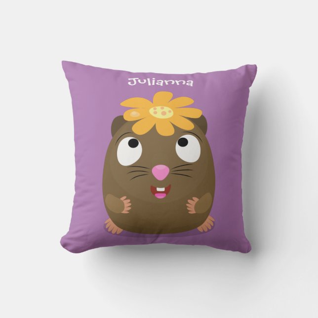 Cute guinea pig happy cartoon illustration throw pillow (Front)