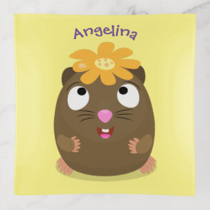 Cute guinea pig happy cartoon illustration trinket tray