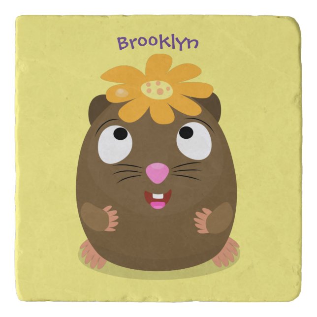 Cute guinea pig happy cartoon illustration trivet (Front)