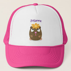 Cute guinea pig happy cartoon illustration trucker hat