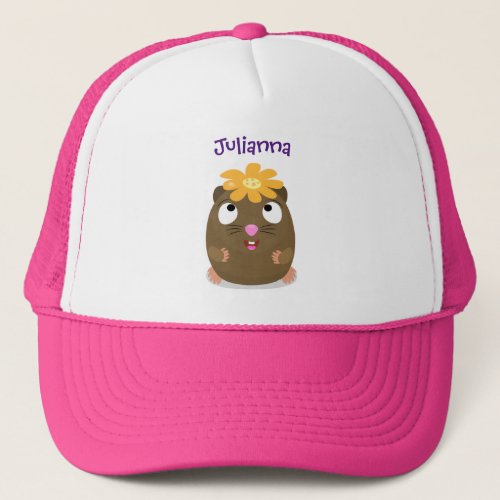 Cute guinea pig happy cartoon illustration trucker hat