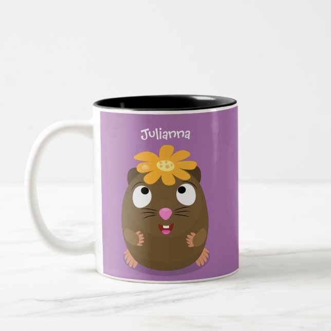 Cute guinea pig happy cartoon illustration Two-Tone coffee mug (Left)