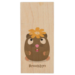 Cute guinea pig happy cartoon illustration wood flash drive