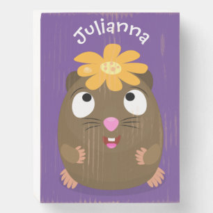 Cute guinea pig happy cartoon illustration wooden box sign