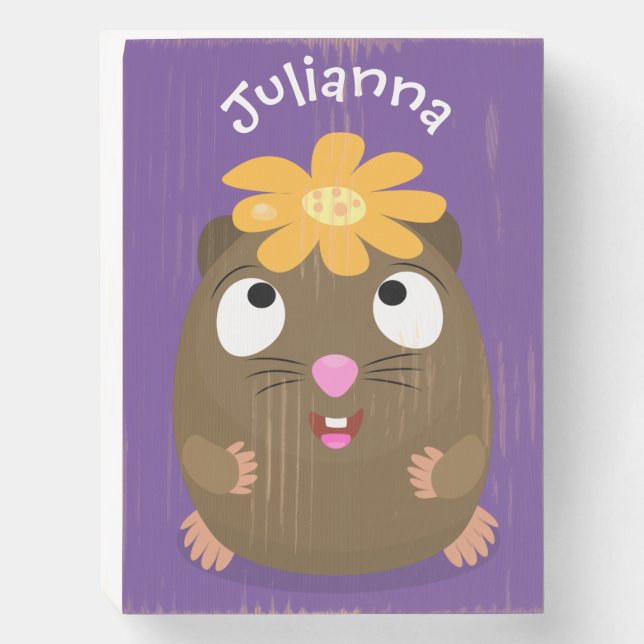 Cute guinea pig happy cartoon illustration wooden box sign (Front Vertical)