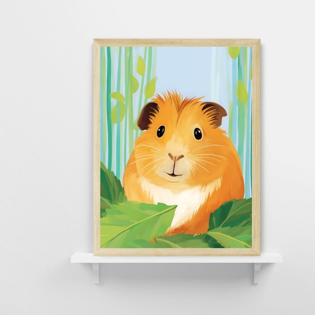 Cute Guinea Pig in Leaves Poster (Creator Uploaded)