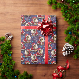 Cute Guinea Pig in Santa Hood Magical Purple Wrapping Paper