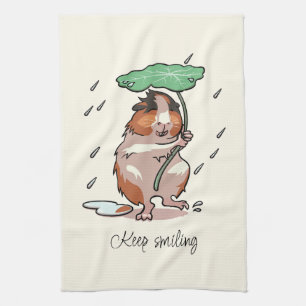 Cute Guinea Pig Keep Smiling! Dancing In The Rain Kitchen Towel