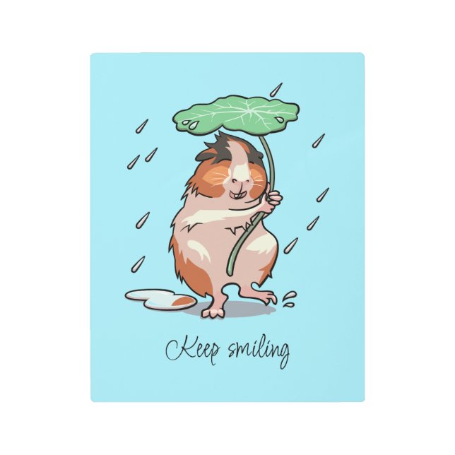 Cute Guinea Pig Keep Smiling Rain Umbrella Cartoon Metal Print (Front)