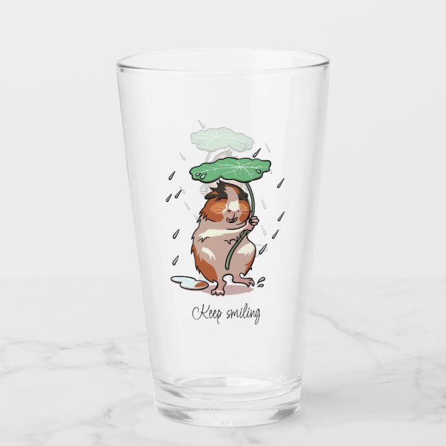 Cute Guinea Pig Keep Smiling! Umbrella Cartoon Glass (Front)