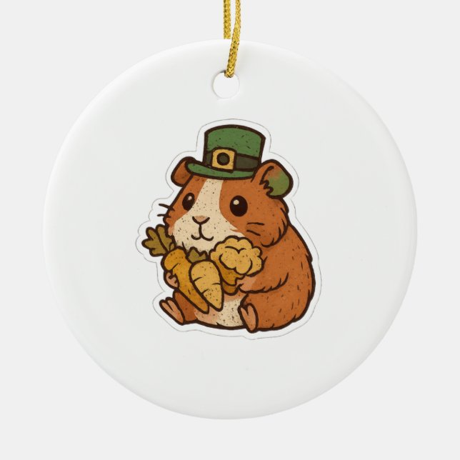 Cute Guinea Pig Leprechaun Retro St. Patrick’s Day Ceramic Ornament (Front)