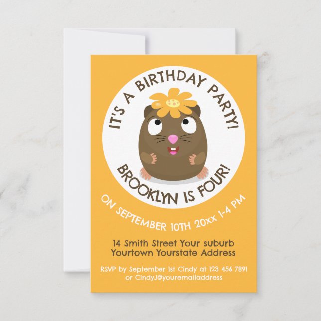 Cute guinea pig personalized cartoon invitation (Front)