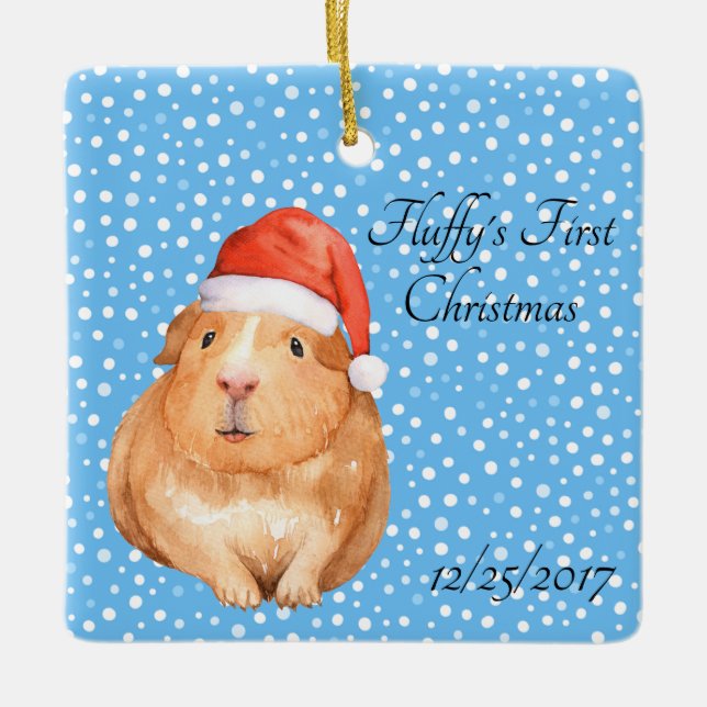 Cute Guinea Pig Pet 1st Holiday Festive Ornament (Front)