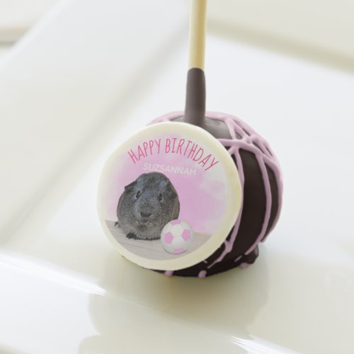 Cute Guinea Pig Pink Soccer Ball Custom Birthday Cake Pops