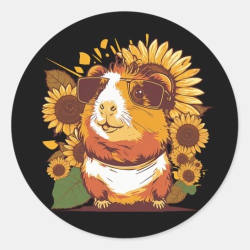 Cute Guinea Pig Sunflower Lover Drawing Art Classic Round Sticker