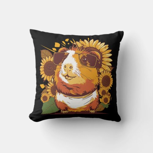 Cute Guinea Pig Sunflower Lover Drawing Art Throw Pillow