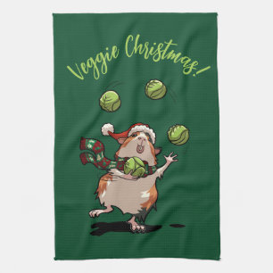 Cute Guinea Pig Veggie Christmas! Sprout Juggler Kitchen Towel