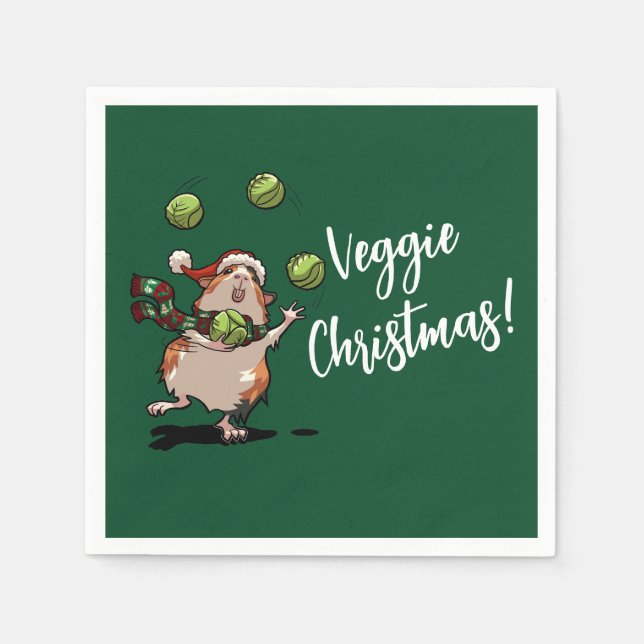 Cute Guinea Pig Veggie Christmas! Sprout Juggler Napkins (Front)