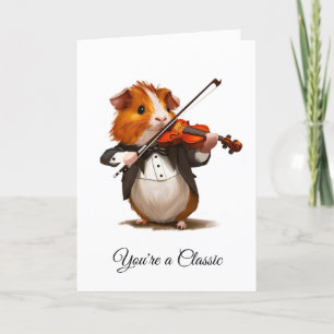 Cute Guinea Pig Violin Letterpress Thank You Card