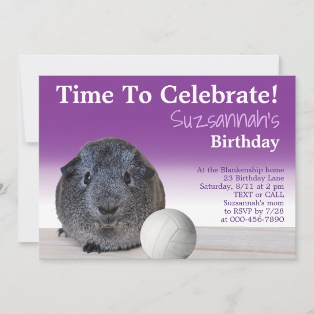 Cute Guinea Pig Volleyball Custom Birthday Party Invitation (Front)