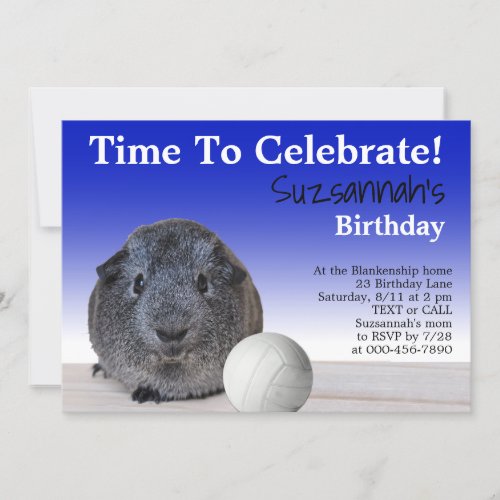 Cute Guinea Pig Volleyball Custom Birthday Party   Invitation