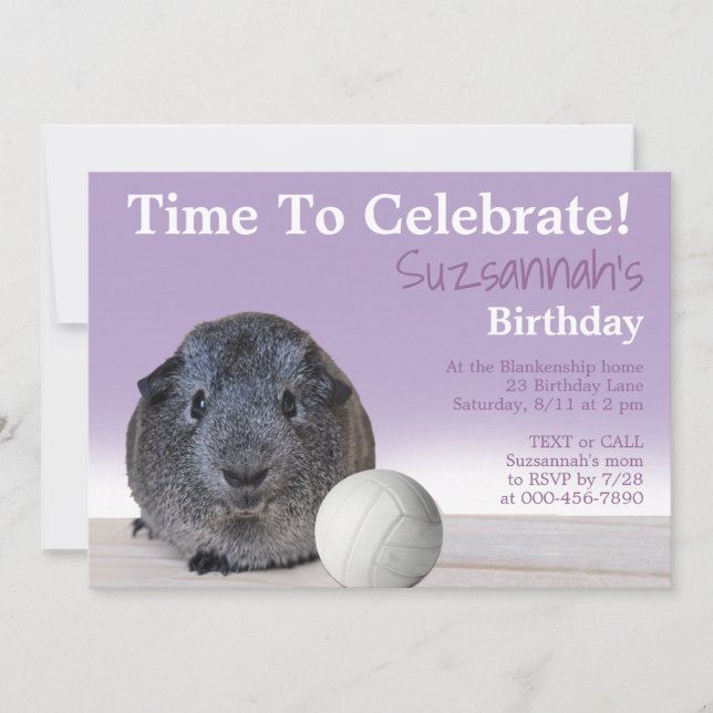 Cute Guinea Pig Volleyball Custom Birthday Party   Invitation (Front)