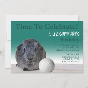 Cute Guinea Pig Volleyball Custom Birthday Party Invitation