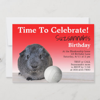 Cute Guinea Pig Volleyball Custom Birthday Party   Invitation