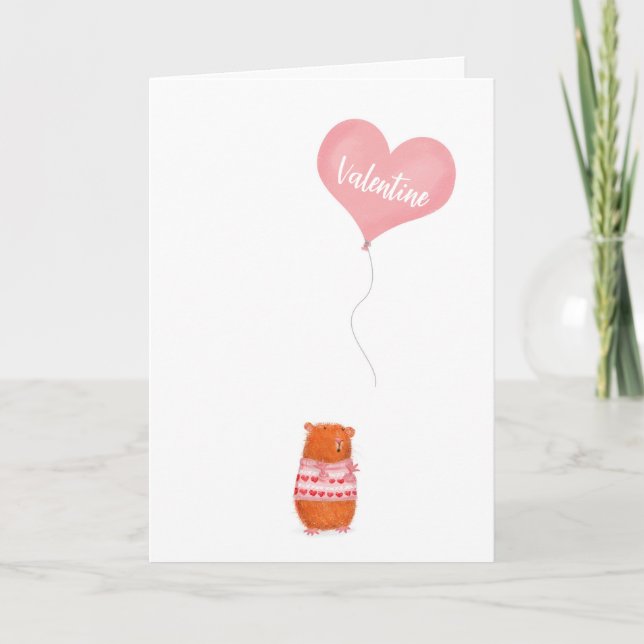 Cute guinea pig with balloon Valentine's Day card (Front)