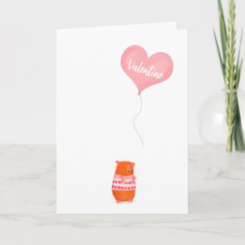 Cute guinea pig with balloon Valentines Day card