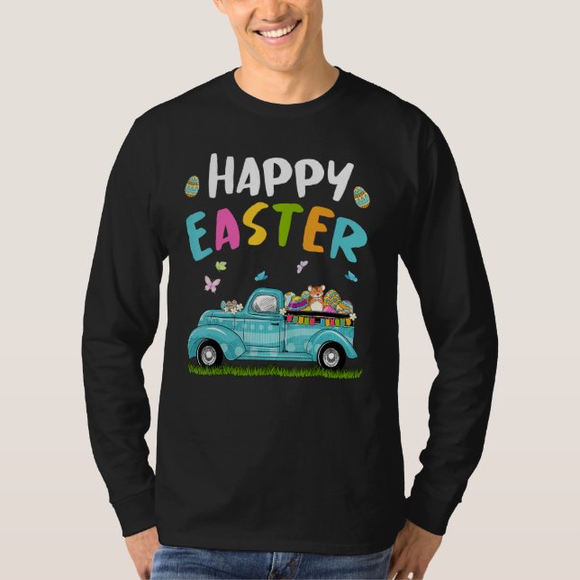 Cute Guinea Pig With Bunny Ears Egg Hunting Truck  T-Shirt (Front)