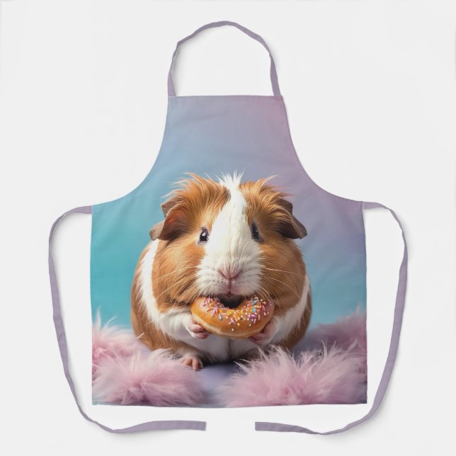 Cute Guinea Pig With Donut Pastel Gradient  Apron (Front)