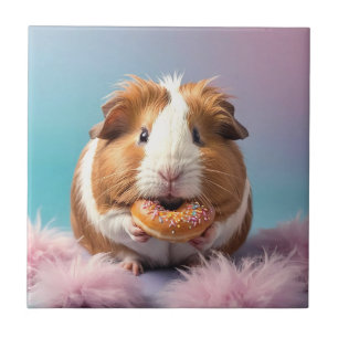 Cute Guinea Pig With Donut Pastel Gradient  Ceramic Tile