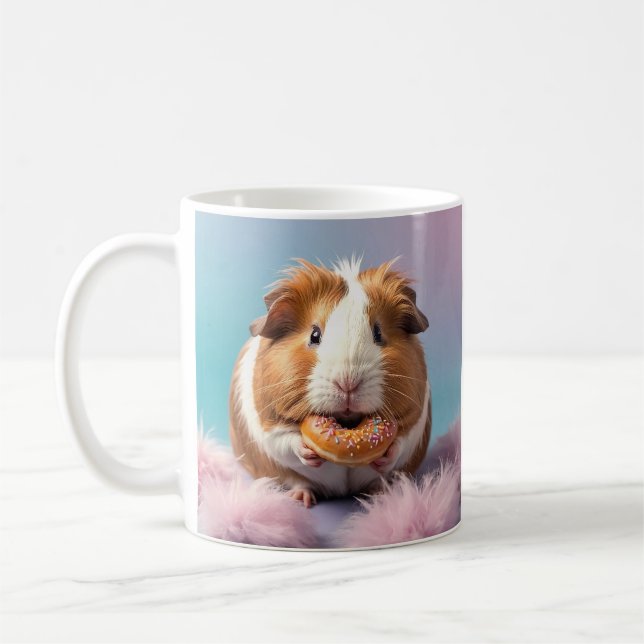 Cute Guinea Pig With Donut Pastel Gradient  Coffee Mug (Left)