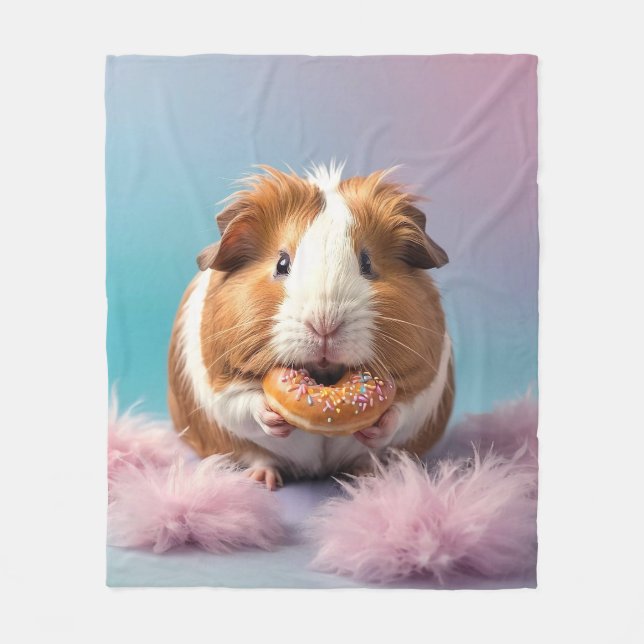 Cute Guinea Pig With Donut Pastel Gradient  Fleece Blanket (Front)