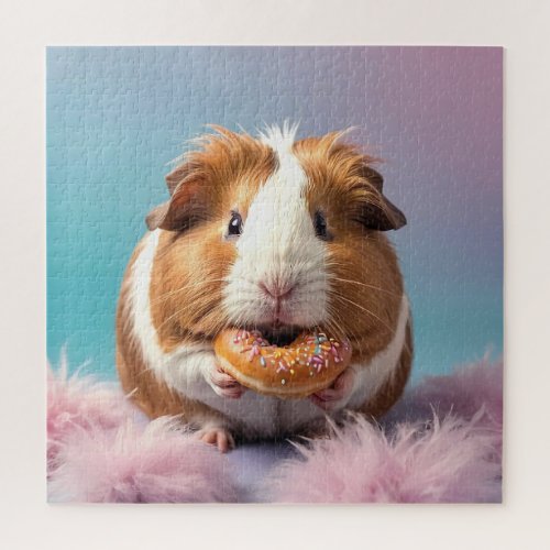 Cute Guinea Pig With Donut Pastel Gradient  Jigsaw Puzzle