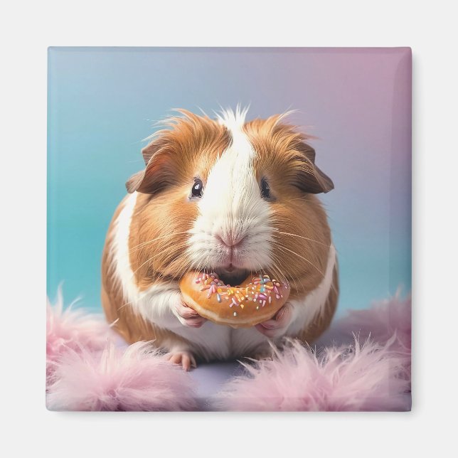 Cute Guinea Pig With Donut Pastel Gradient  Magnet (Front)