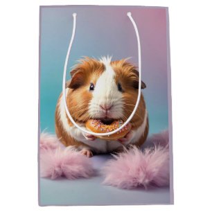 Cute Guinea Pig With Donut Pastel Gradient Medium Gift Bag