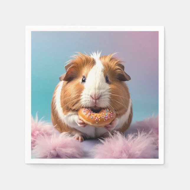 Cute Guinea Pig With Donut Pastel Gradient  Napkins (Front)